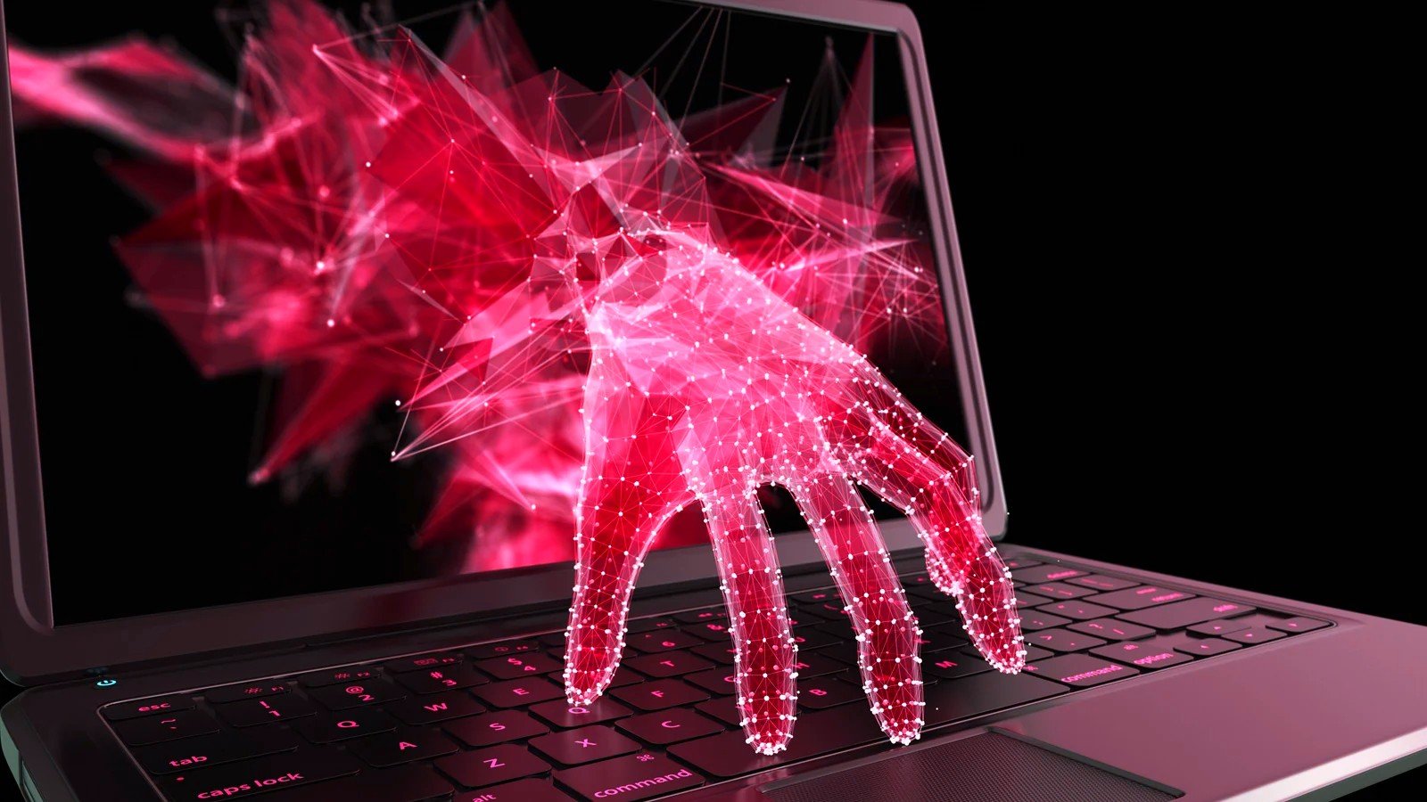 Hand reaching through a computer screen